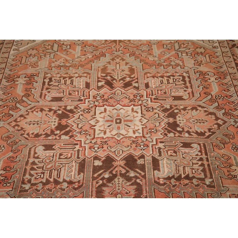 Heriz Persian Vintage Area Rug Hand-Knotted Geometric Wool Carpet - 7'7"x 11'4"