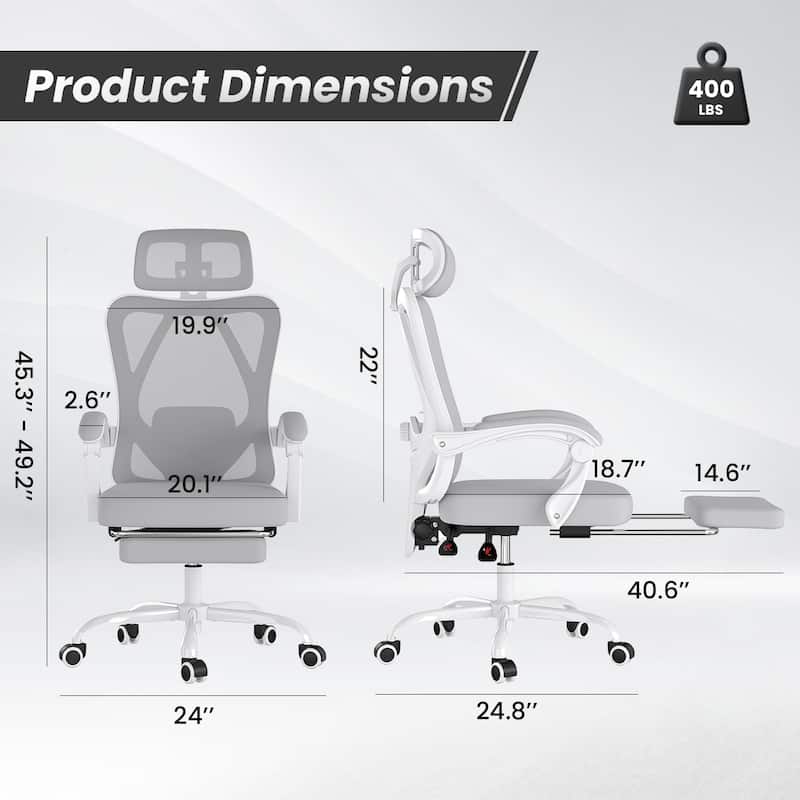 Ergonomic Office Chair with Footrest, Office Desk Chair with Headrest, High Back Computer Chair with Adjustable Lumbar Support