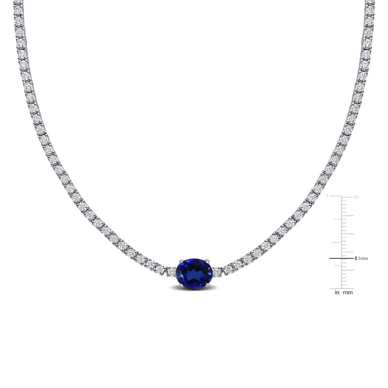 Miadora 16ct TGW Created Blue White Sapphire Solitaire Necklace in Sterling Silver