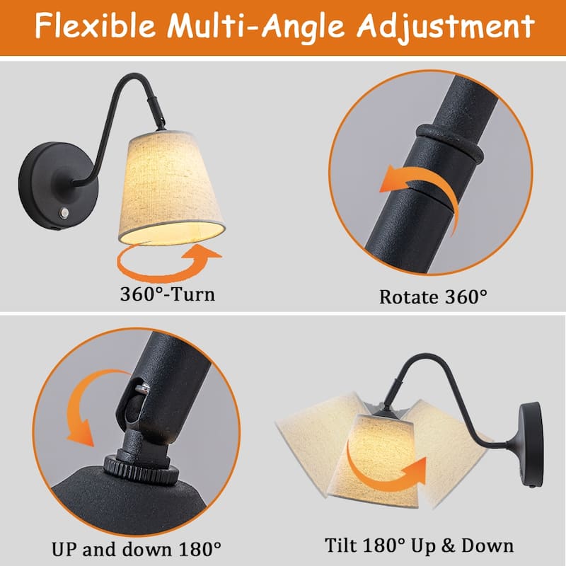 W6" Battery Operated Wall Sconces Dimmable Integrated LED Rechargeable Cordless Swing Head Wall Lamp for Bedroom