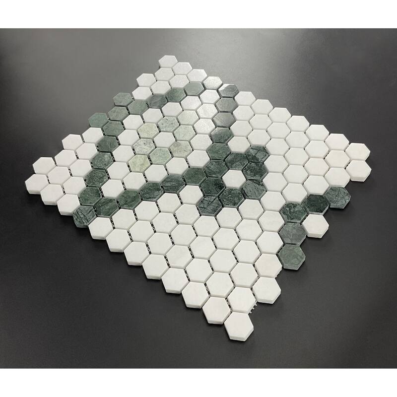 1" Hexagon Marble Pattern Mosaic Wall & Floor Tile - Case (10 Sheets)