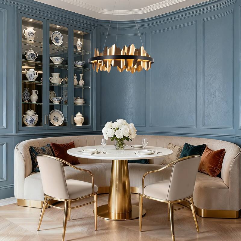 Modern LED Gold Black Drum Wheel Chandelier for Dining Living Room - D 23.5" x H 8"