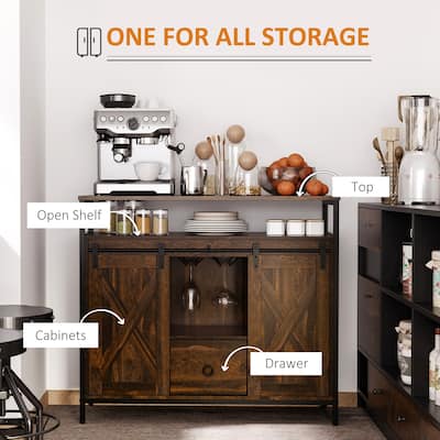 Sideboard Buffet Cabinet, Kitchen Cabinet with Sliding Barn Doors, Coffee Bar Cabinet with Adjustable Shelves