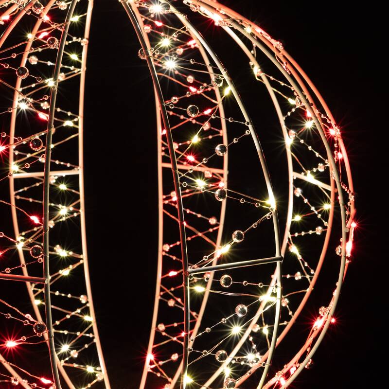 LED Lighted 3-D Bead Ball Ornament Christmas Outdoor Decoration - 15" - Red and White