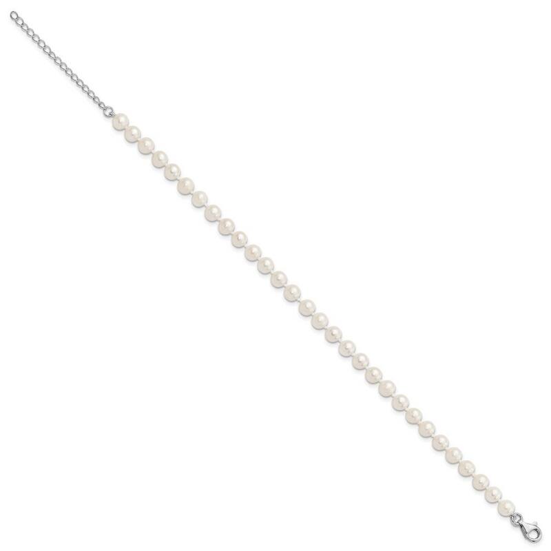 Curata 925 Sterling Silver 10" 6-7mm or 7-8mm Freshwater Cultured Pearl Hand-knotted Anklet