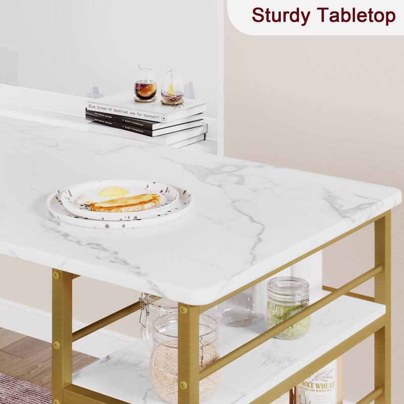 3 Piece Counter Height Bar Kitchen Table Set with 3 Storage Shelves for Apartment