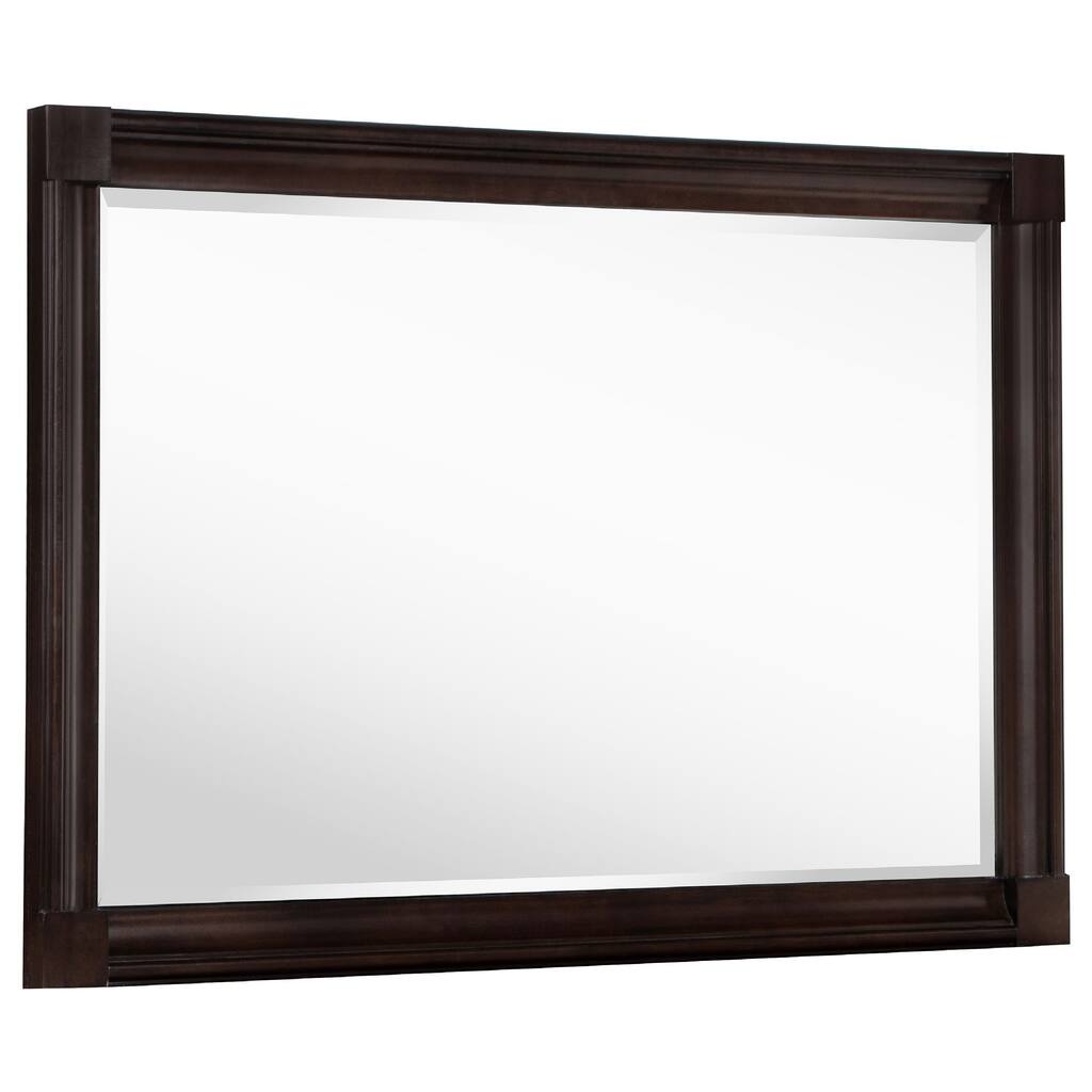 Meon Dresser Mirror, Dark Oak Brown Wood Frame, Rectangular 32 Inch - Dark Oak Brown