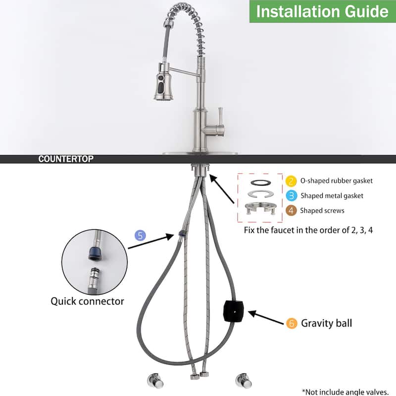 Spring Single Handle Pull Down Sprayer Kitchen Faucet Deckplate Included in Stainless Steel Brushed Nickel