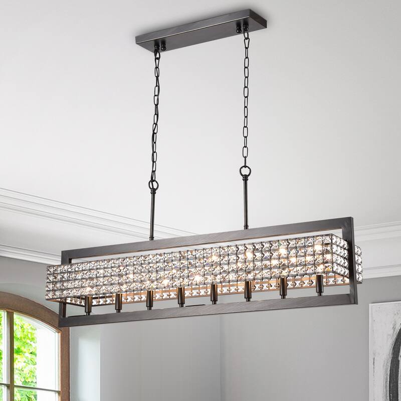 Solon Rectangular Beaded 8-Light Chandelier for Dining/Living Room, Kitchen Island