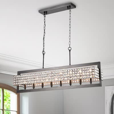 Solon Rectangular Beaded 8-Light Chandelier for Dining/Living Room, Kitchen Island