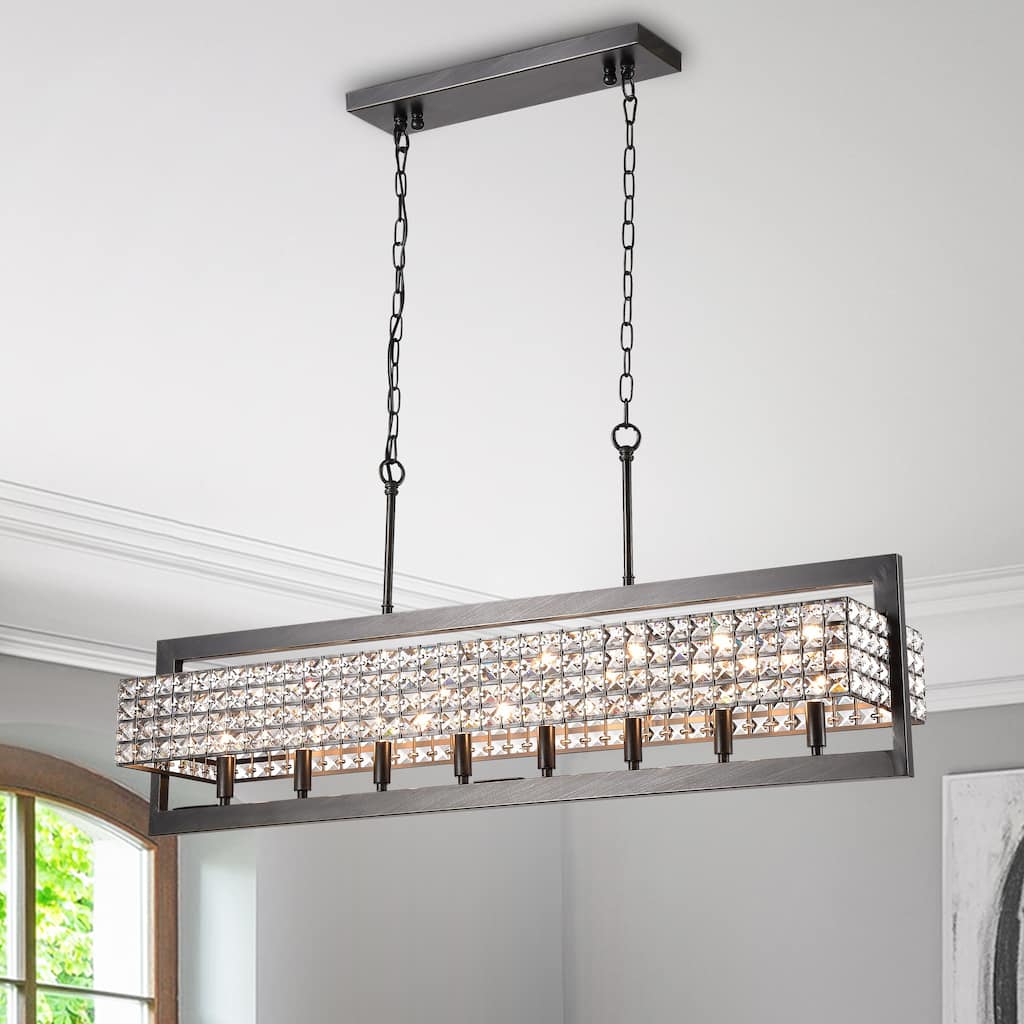 Solon Rectangular Beaded 8-Light Chandelier for Dining/Living Room, Kitchen Island