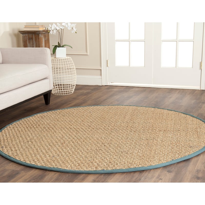 SAFAVIEH Natural Fiber Marina Basketweave Seagrass Rug - 6' x 6' Round - Natural/Light Blue