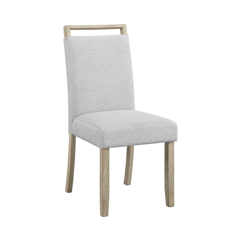 Koji Dining Chair Set of 2, Gray Fabric Padded Seat, Brown Wood Frame
