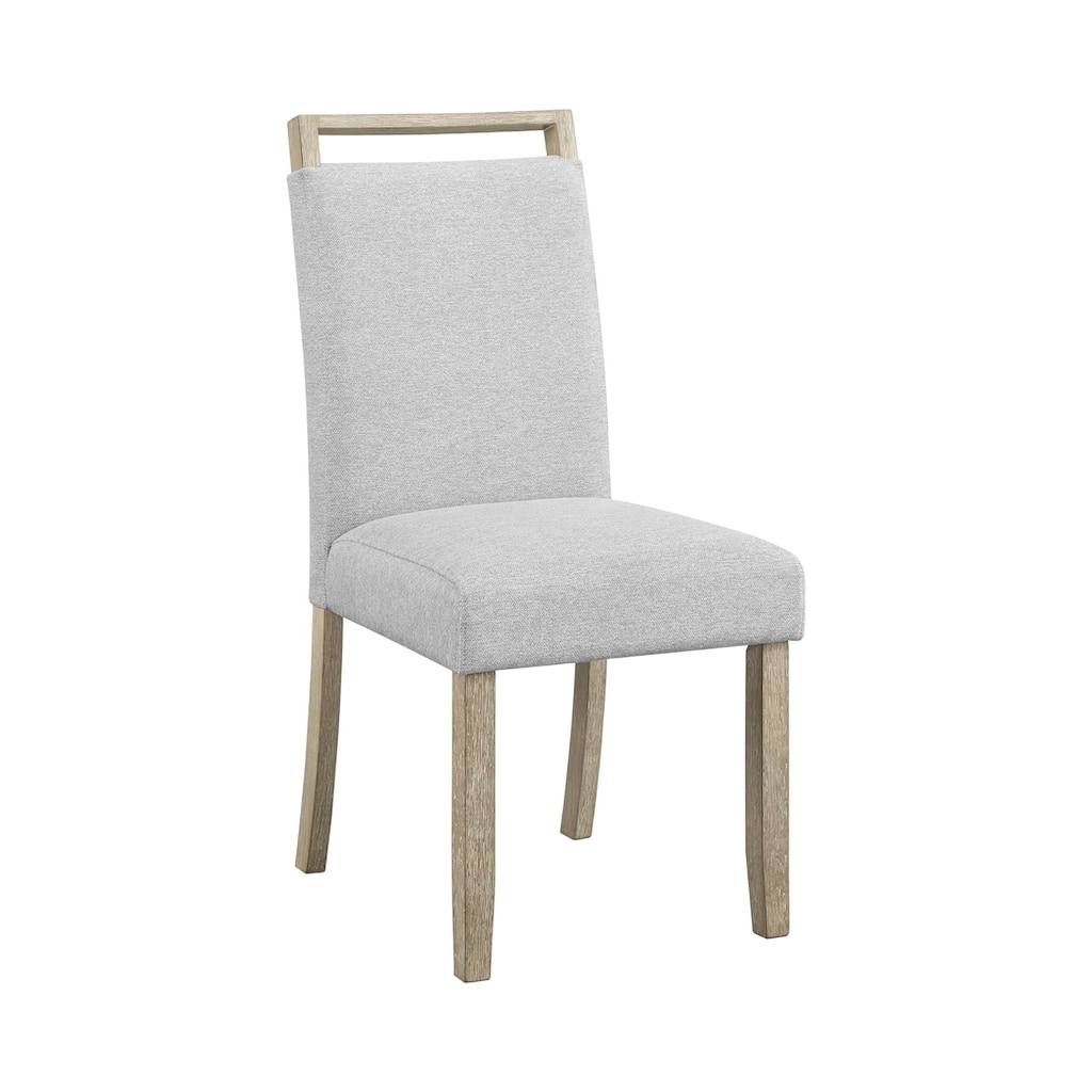 Koji Dining Chair Set of 2, Gray Fabric Padded Seat, Brown Wood Frame