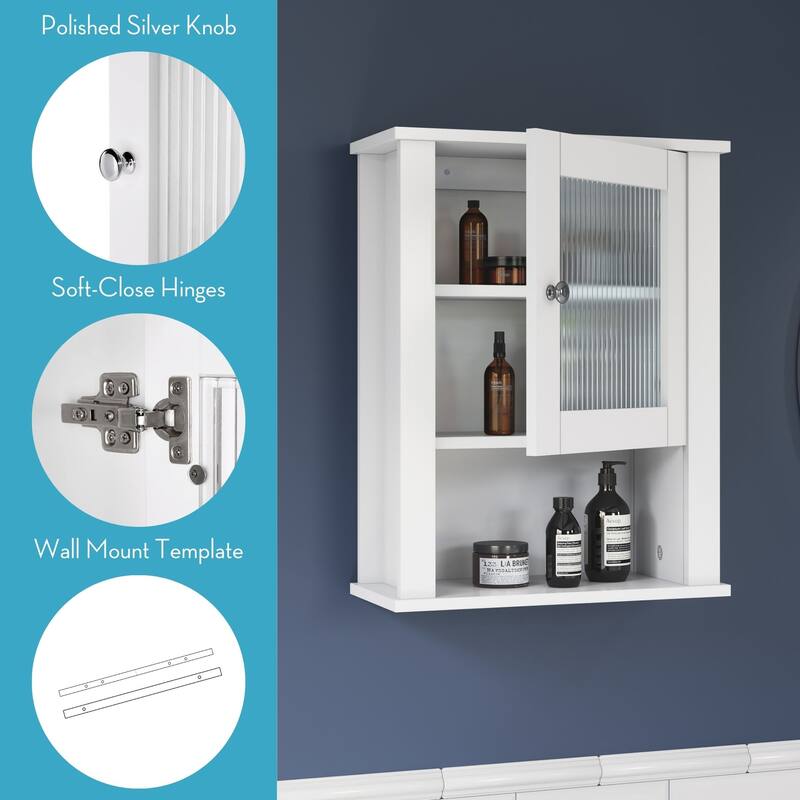 RiverRidge Prescott Single Door Bathroom and Laundry Wall Mount Storage Medicine Cabinet with Open and Adjustable Shelf - White
