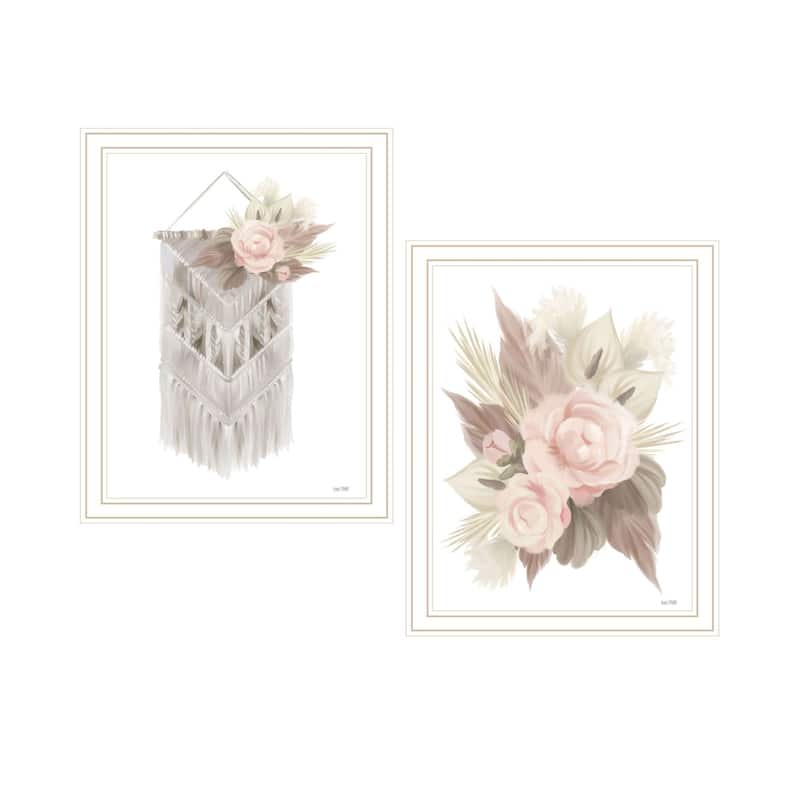 Trendy Decor 4U "Bohemian Macrame & Floral Arrangement" Printed Framed Wall Art by House Fenway - White - 14 x 18