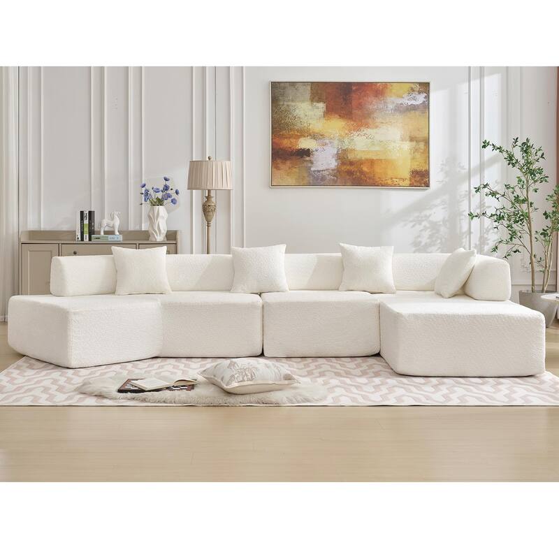 140" L-Shape Cloud Sectional Couch w/ Chaise, Modern Modular Sofa with Deep Seat, Upholstered Couches No Assembly Required