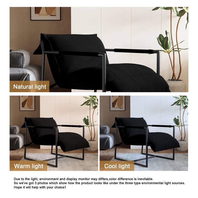 Mid-century Metal Sling Upholstered Armchair with Lengthen Upholstered