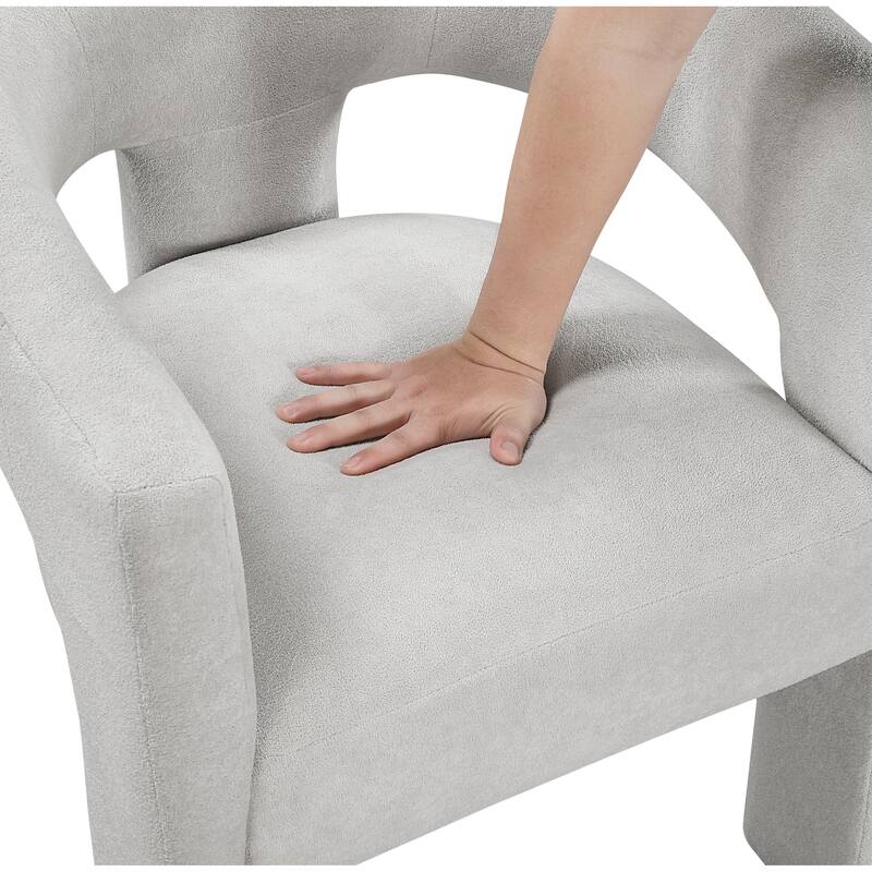 Modern Luxury Dining Furniture Elegant Side Chairs Set of 2 Light Gray Soft Boucle Fabric Plush Upholstery Comfortable
