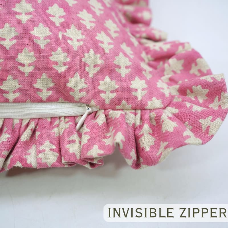 Fabdivine Handmade Block Print Floral Frill Both Side Soft Boho Pure Linen Pillow Cover