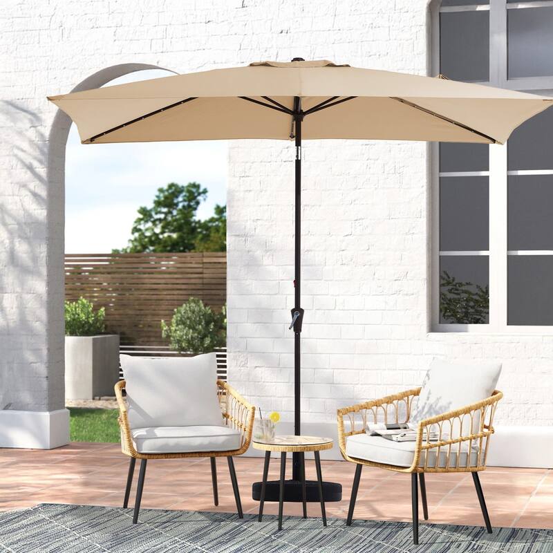 6.5*10ft Rectangular Patio Market Umbrella with LED Lights,Crank & Tilt - Beige