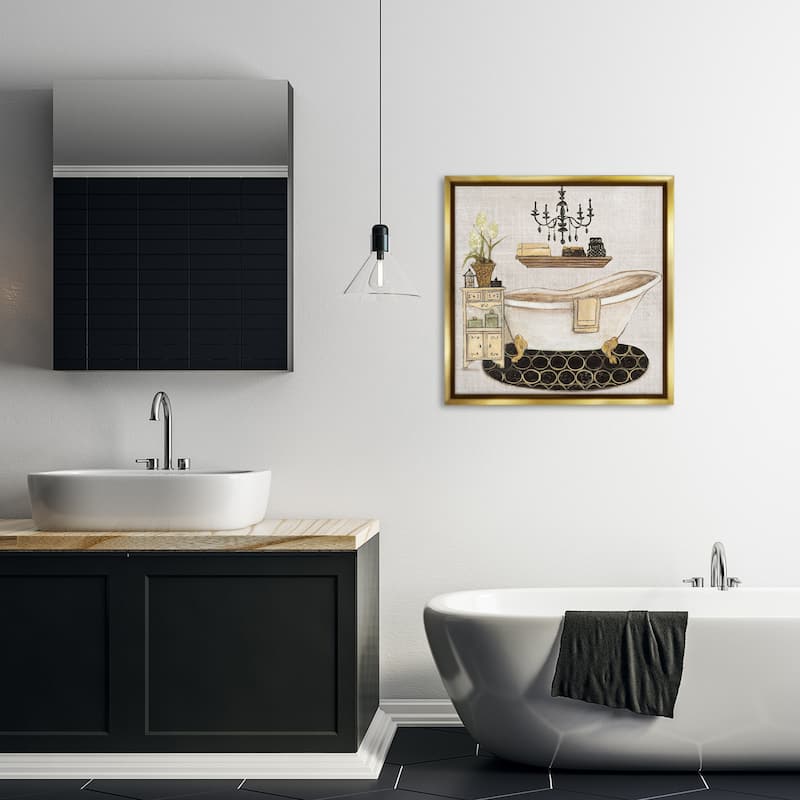 Stupell Serene Vintage Bathtub Framed Floater Canvas Wall Art Design By Janet Tava