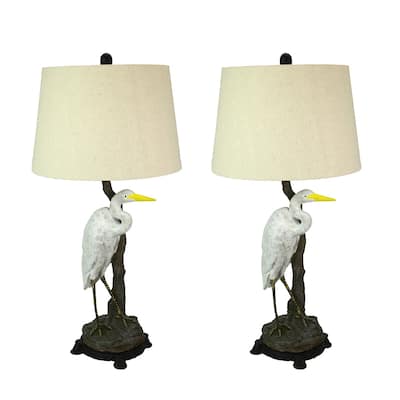 Set Of 2 Heron Table Lamps - 30.5" High - Coastal Bedroom Decor - 30.5 X 14.5 X 14.5 inches