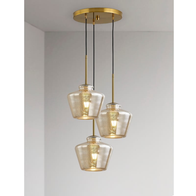Cafe 3-Lights Designer Glass Pendant Lamp - BrushedBrass/MercuryShade