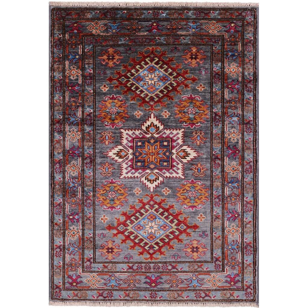 Golden Nile Grey Super Kazak Handmade Wool Rug - 2' 9" X 4' 0"