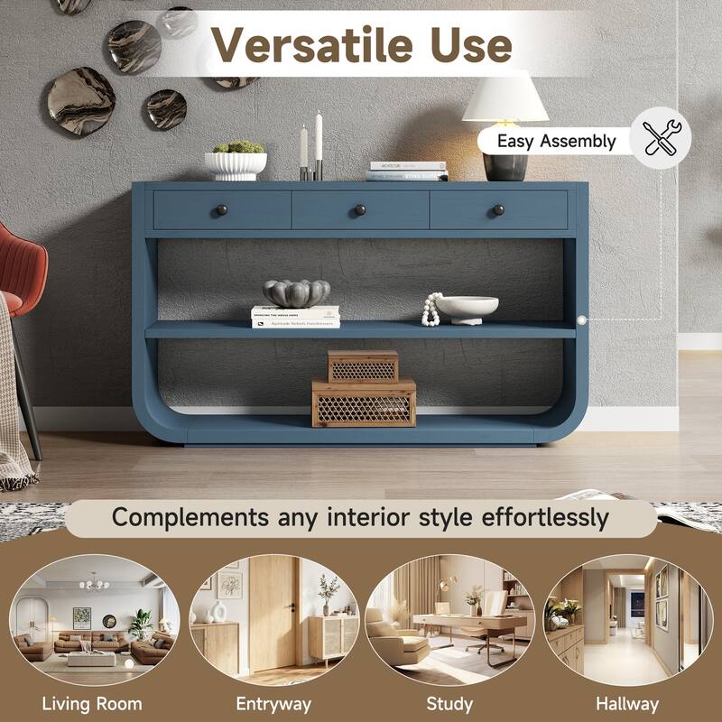 Christopher Knight Home - Modern Entryway Curved Console Table with Soft-Close Drawers & Open Shelves for Living Room, Hallway