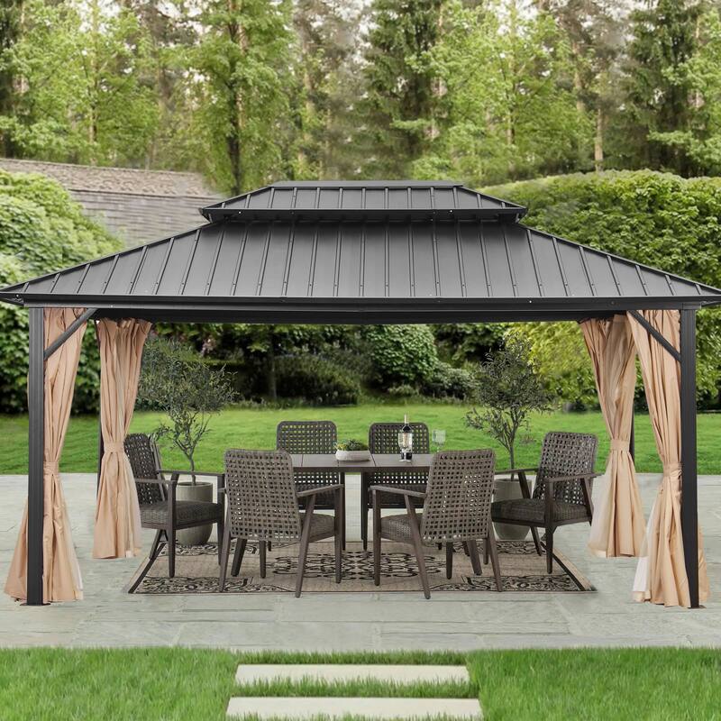 Outdoor Steel Gazebo Galvanized Steel Roof Aluminum Post Hardtop Gazebo