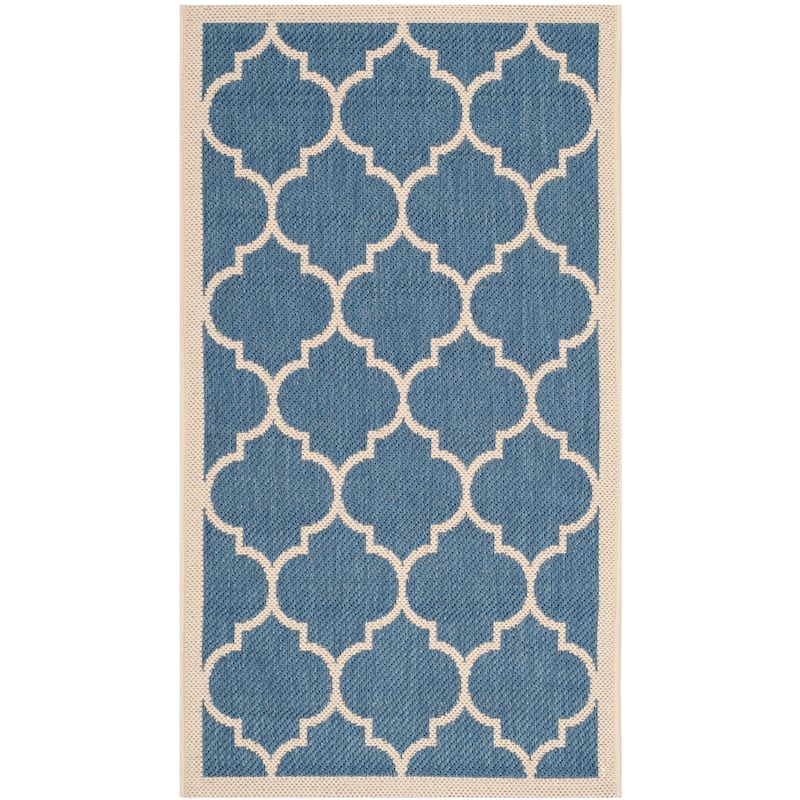 SAFAVIEH Courtyard Kathy Indoor/ Outdoor Waterproof Patio Backyard Rug - 2' x 3'7" - Blue/Beige