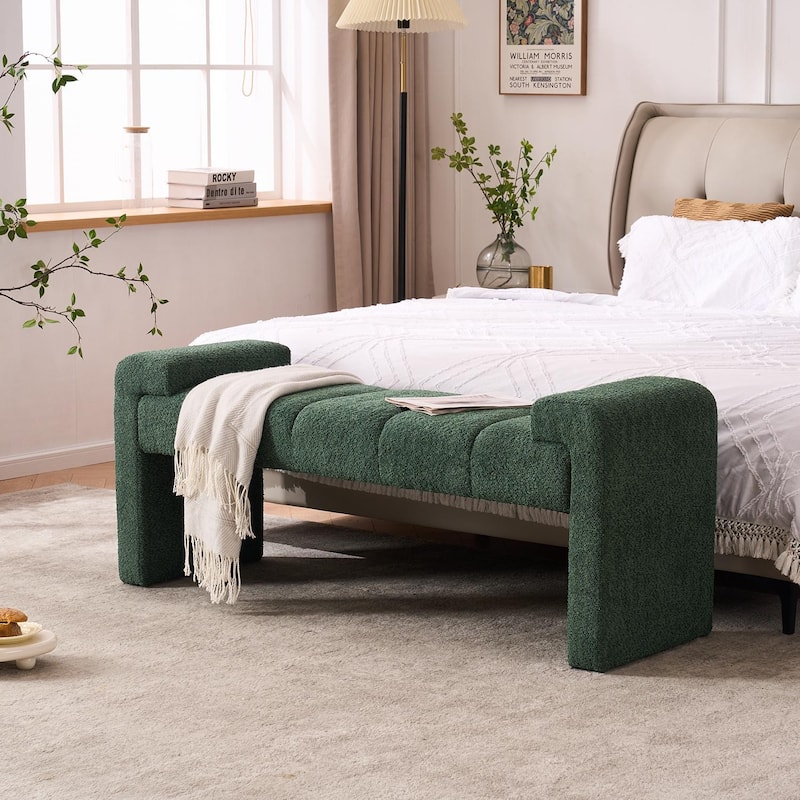 54" Boucle Bedroom Bench with Channel Tufted