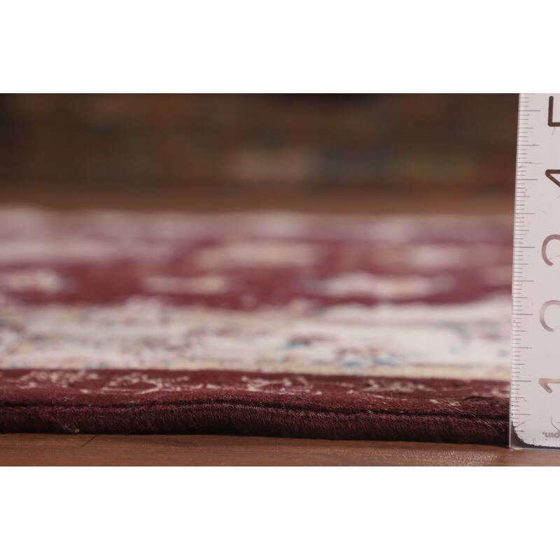 Burgundy Red Floral Kashan Turkish Rug Machine-Made Carpet - 6'7" x 9'10"