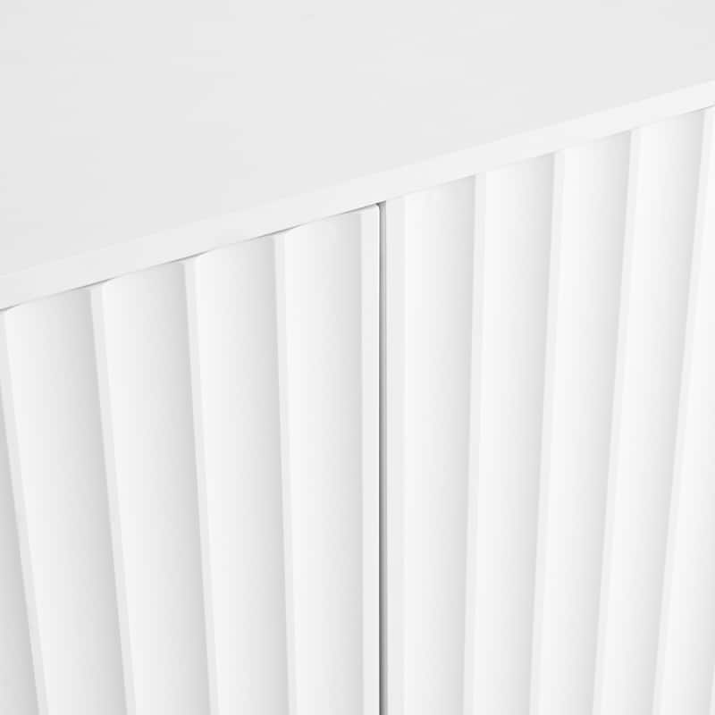 Minimalist Shoe Cabinet with Fluted Doors and 5 Solid Wood Legs - 55.1" W × 13.7" D × 35.4" H