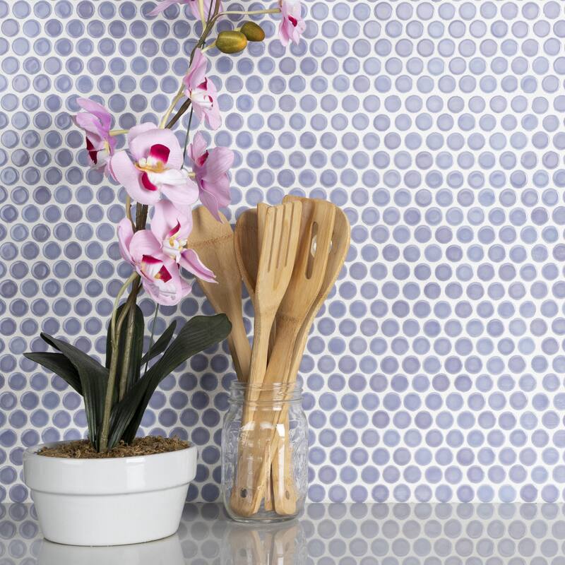 Merola Tile Hudson Penny Round Lavendar 11-7/8" x 12-5/8" Porcelain Mosaic Floor and Wall Tile