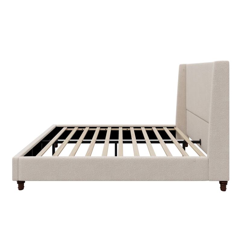 Christopher Knight Home - Modern 52.7" Tall Wingback Boucle Upholstered Platform Bed Frame with Solid Wood Legs & Slat Support
