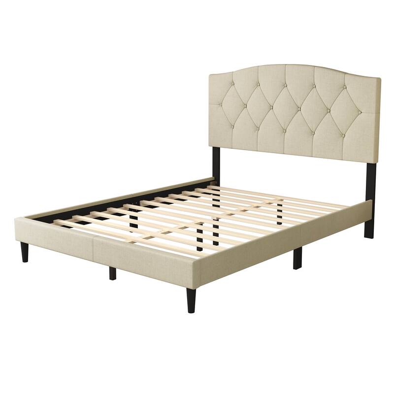 CraftPorch Classic Diamond Button Tufted Upholstered Platform Bed