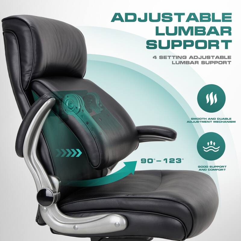 Big & Tall Office Chair 300lbs - Ergonomic High Back with Lumbar Support, Flip-Up Arms & Leather Cushion