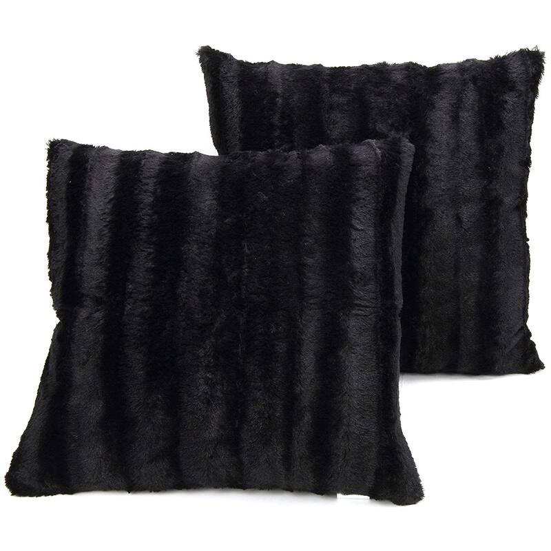 Cheer Collection Solid Color Faux Fur Throw Pillows (Set of 2) - 20 x 20 - Black