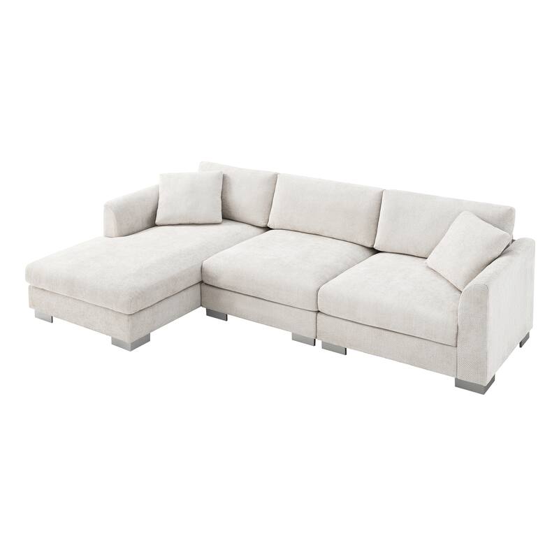 L-Shaped Sectional Sofa with Chaise Lounge, Oversized Chenille Upholstered Sofa, 4 Seater Sofa with 2 Throw Pillows
