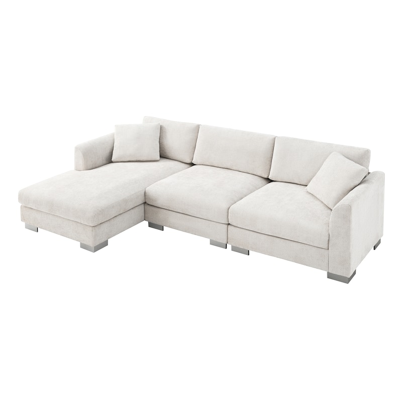 Roomfitters 96*56" Modern Cloud Sectional Sofa, L-Shaped Luxury Couch Set with 2 Pillows, 4-Seat Indoor Furniture