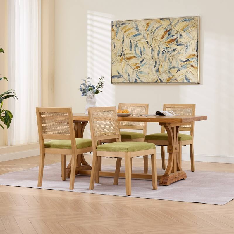 Roomfitters Upholstered Dining Chair Set of 2 with Rattan Back & Wood Legs, Modern Farmhouse Side Chair for Kitchen