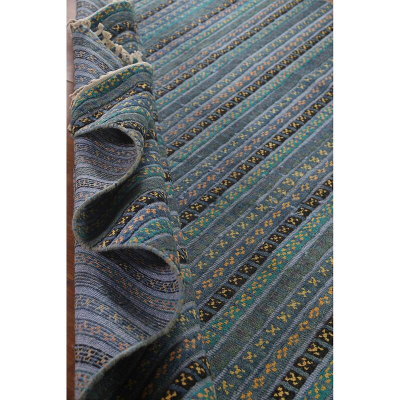 Striped Moroccan Oriental Area Rug Hand-Knotted Wool Carpet - 9'0" x 12'2"