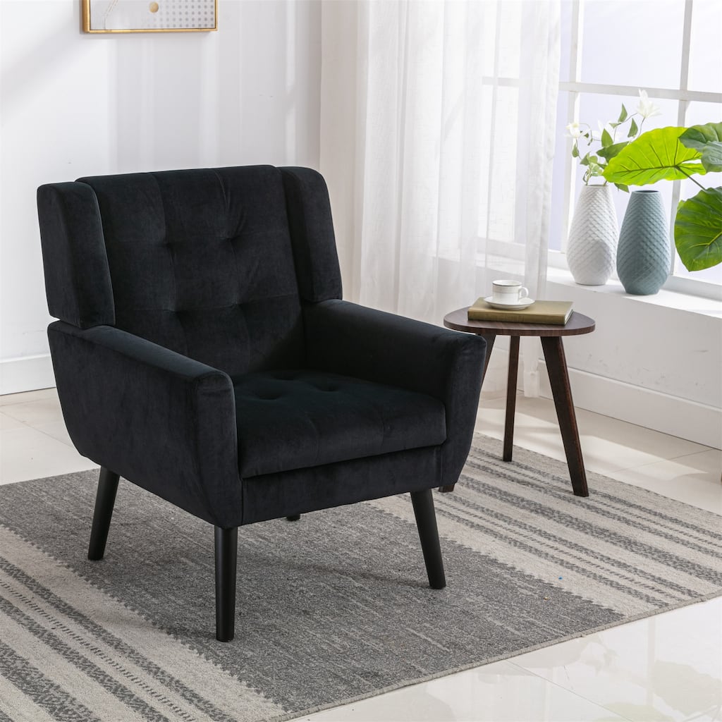Black Velvet 29.53" Buttons Tufted Accent Chair with Black Legs