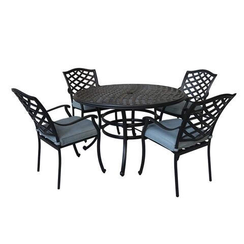 Torino Aluminum 5 Piece Round Dining Set with 4 Arm Chairs - N/A