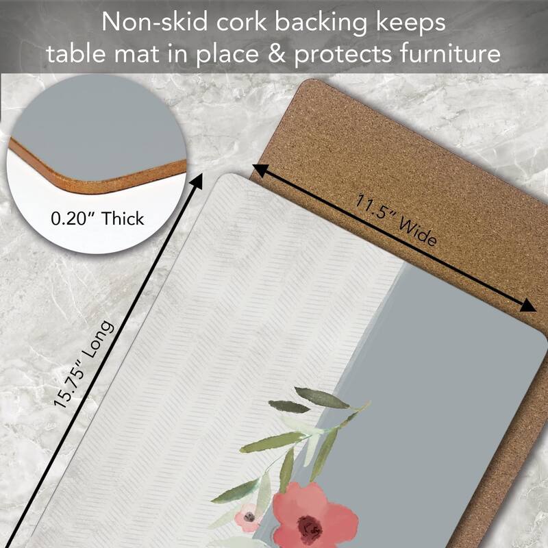 Meadow Flower Decorative Hardboard Placemats with Protective Cork Backing 4 Pack Heat Tolerant and Easily Wipes Clean