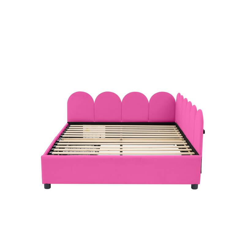 Full Size Velvet Upholstered Daybed with Two Drawers and Soft Headboard