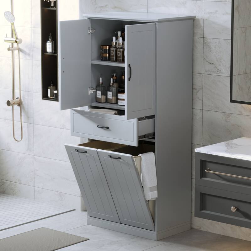 Bathroom Storage Cabinet with Two Laundry Baskets, Storage Cabinet with Doors and Drawer for Home