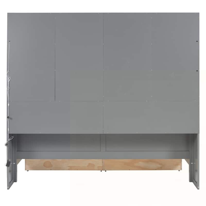 Wooden Daybed with Glass-Door Storage Cabinets and Built-in LED Lighting